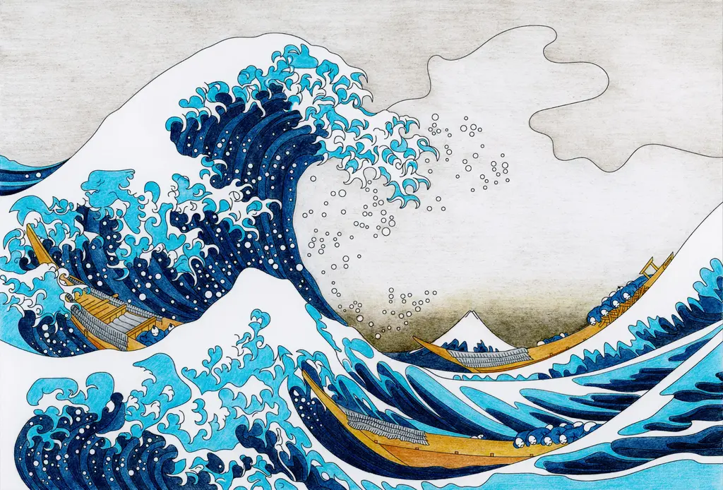 Great Wave Coloring Art – 7000 piece jigsaw puzzle on JigsawFusion